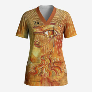 Ra Egyptian Scrub Top Sun God Eye of Ra Fiery Wings Eternal Source Golden Light