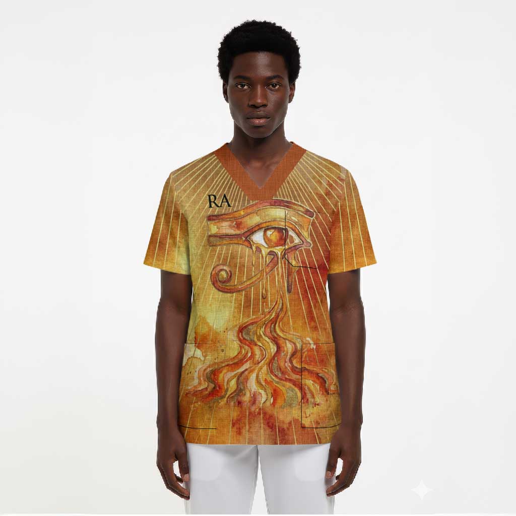 Ra Egyptian Scrub Top Sun God Eye of Ra Fiery Wings Eternal Source Golden Light