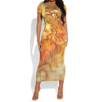Ra Egyptian Short Sleeve Bodycon Dress Sun God Eye of Ra Fiery Wings Eternal Source Golden Light