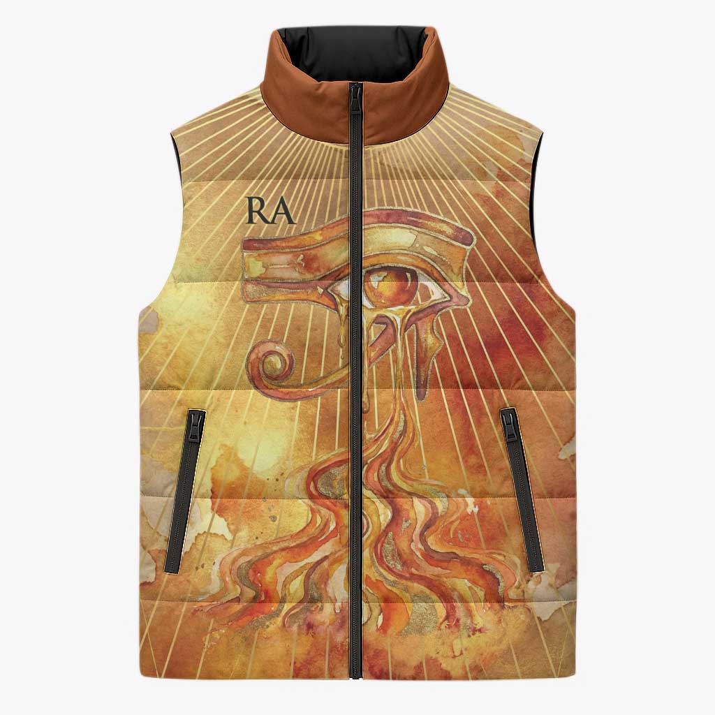 Ra Egyptian Sleeveless Puffer Jacket Sun God Eye of Ra Fiery Wings Eternal Source Golden Light