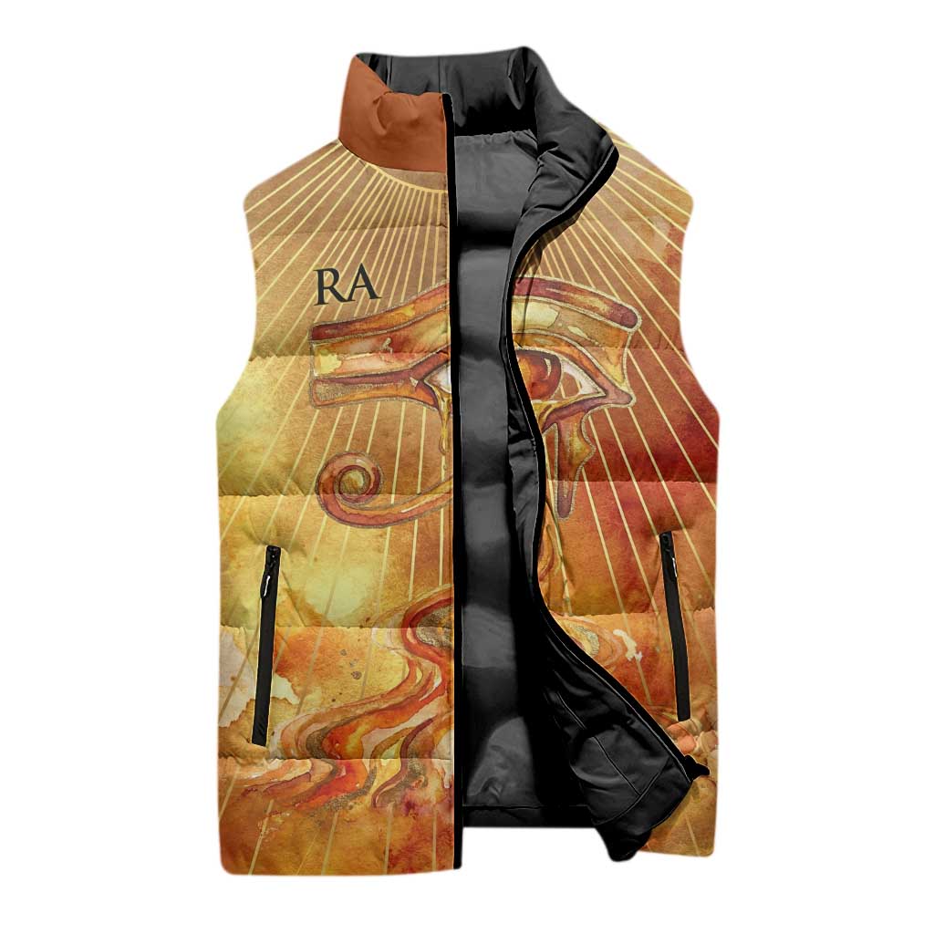 Ra Egyptian Sleeveless Puffer Jacket Sun God Eye of Ra Fiery Wings Eternal Source Golden Light
