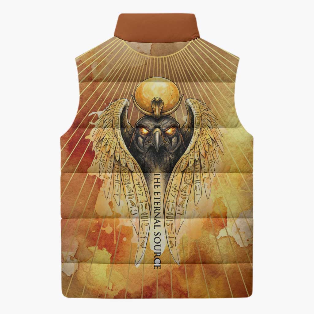 Ra Egyptian Sleeveless Puffer Jacket Sun God Eye of Ra Fiery Wings Eternal Source Golden Light