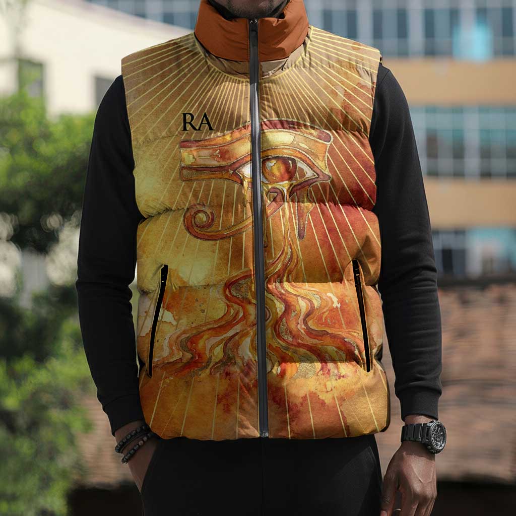 Ra Egyptian Sleeveless Puffer Jacket Sun God Eye of Ra Fiery Wings Eternal Source Golden Light