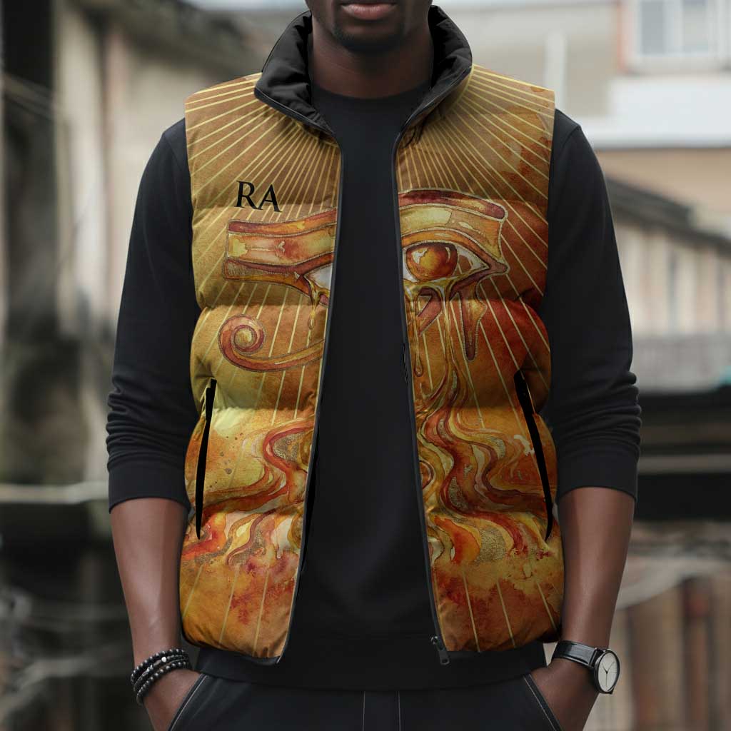 Ra Egyptian Sleeveless Puffer Jacket Sun God Eye of Ra Fiery Wings Eternal Source Golden Light
