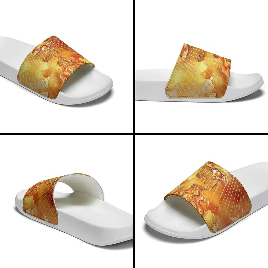 Ra Egyptian Slide Sandals Sun God Eye of Ra Fiery Wings Eternal Source Golden Light