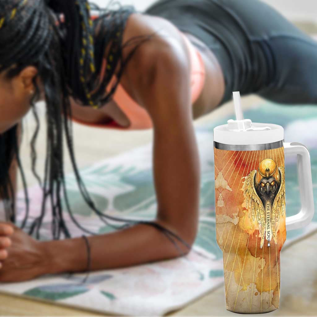 Ra Egyptian Tumbler With Handle Sun God Eye of Ra Fiery Wings Eternal Source Golden Light