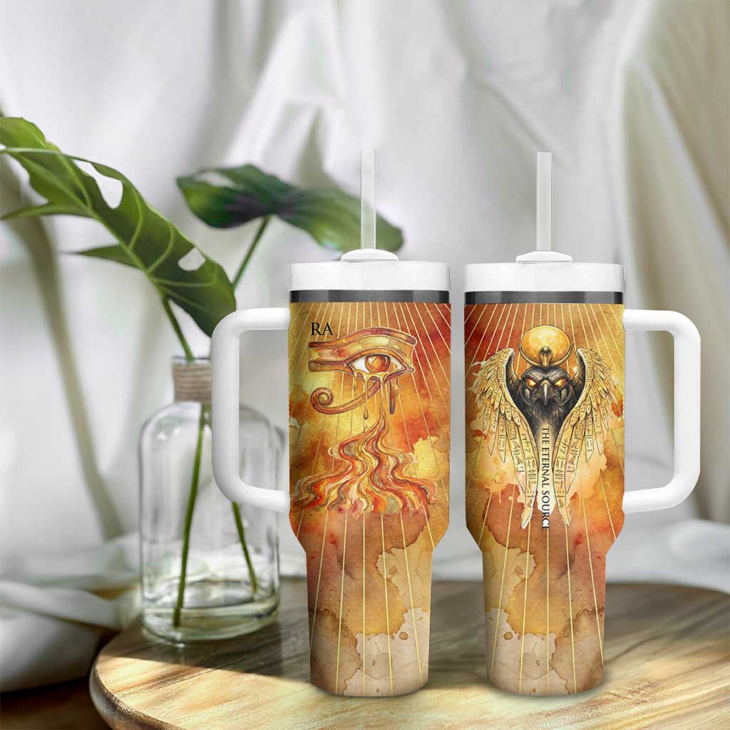 Ra Egyptian Tumbler With Handle Sun God Eye of Ra Fiery Wings Eternal Source Golden Light