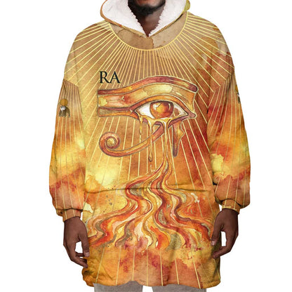 Ra Egyptian Wearable Blanket Hoodie Sun God Eye of Ra Fiery Wings Eternal Source Golden Light