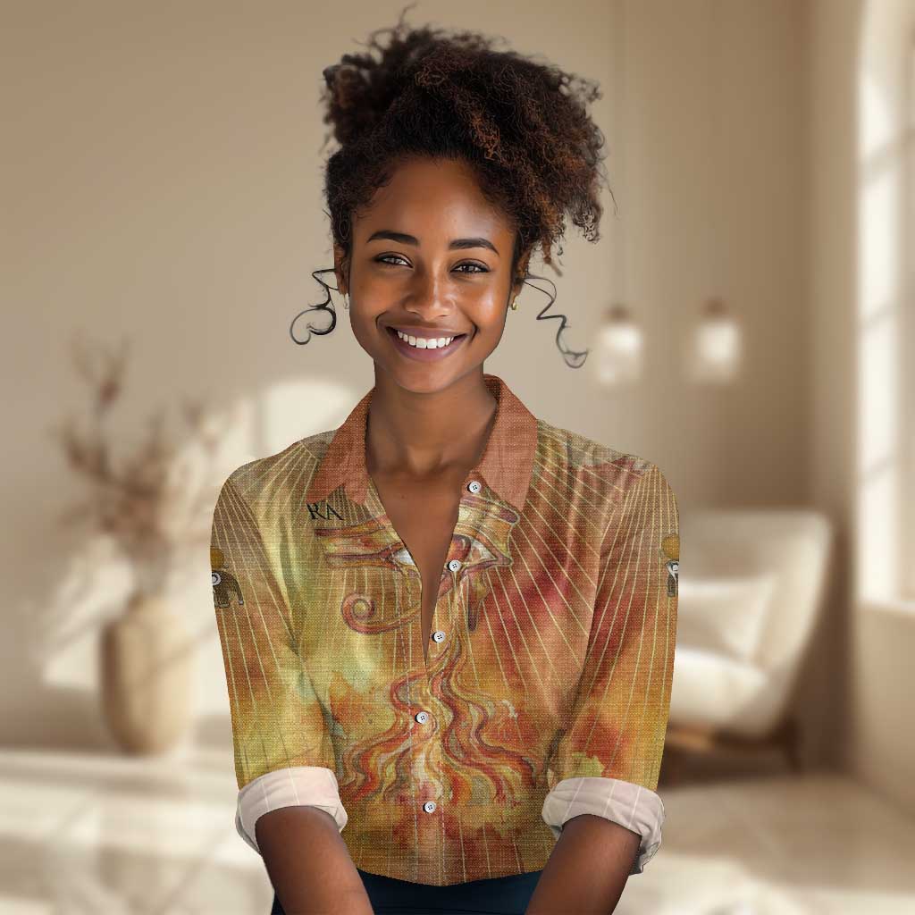 Ra Egyptian Women Casual Shirt Sun God Eye of Ra Fiery Wings Eternal Source Golden Light