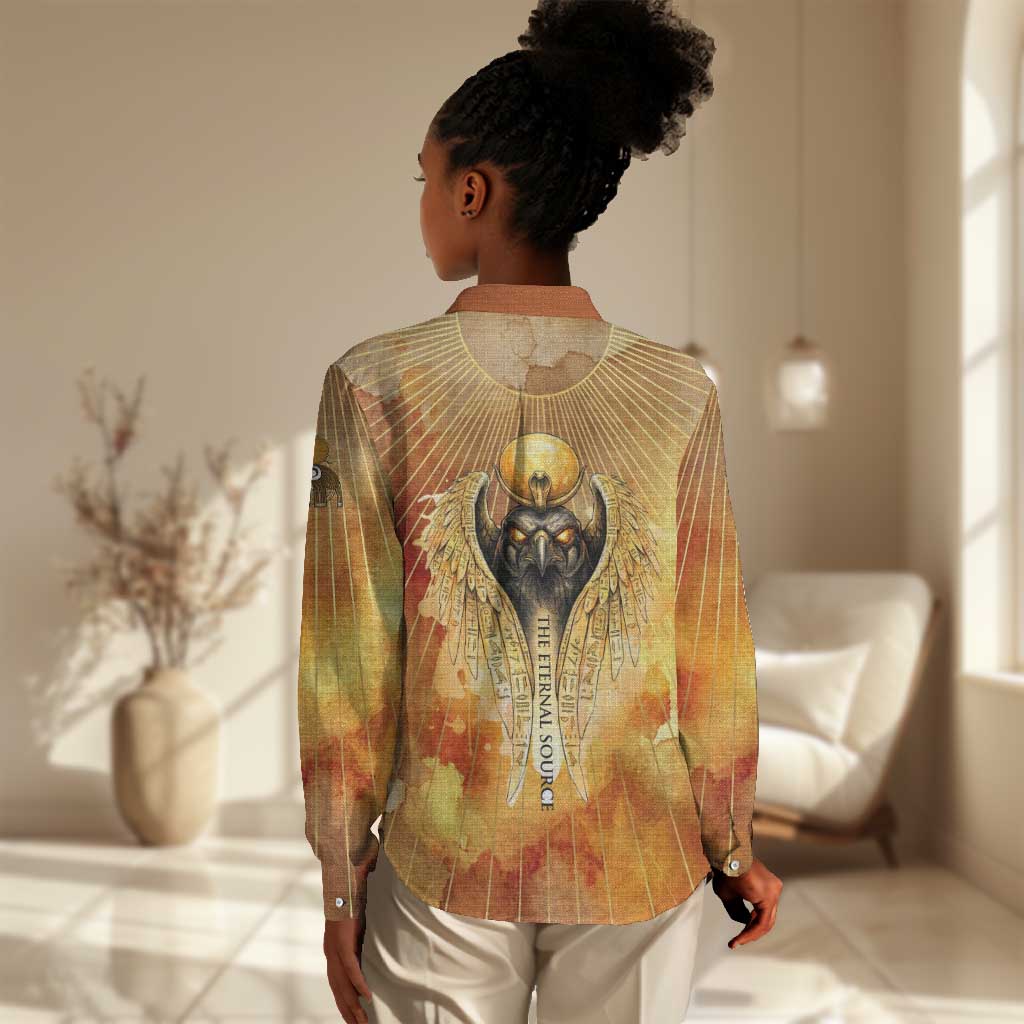 Ra Egyptian Women Casual Shirt Sun God Eye of Ra Fiery Wings Eternal Source Golden Light