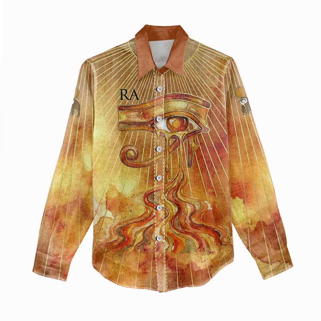 Ra Egyptian Women Casual Shirt Sun God Eye of Ra Fiery Wings Eternal Source Golden Light