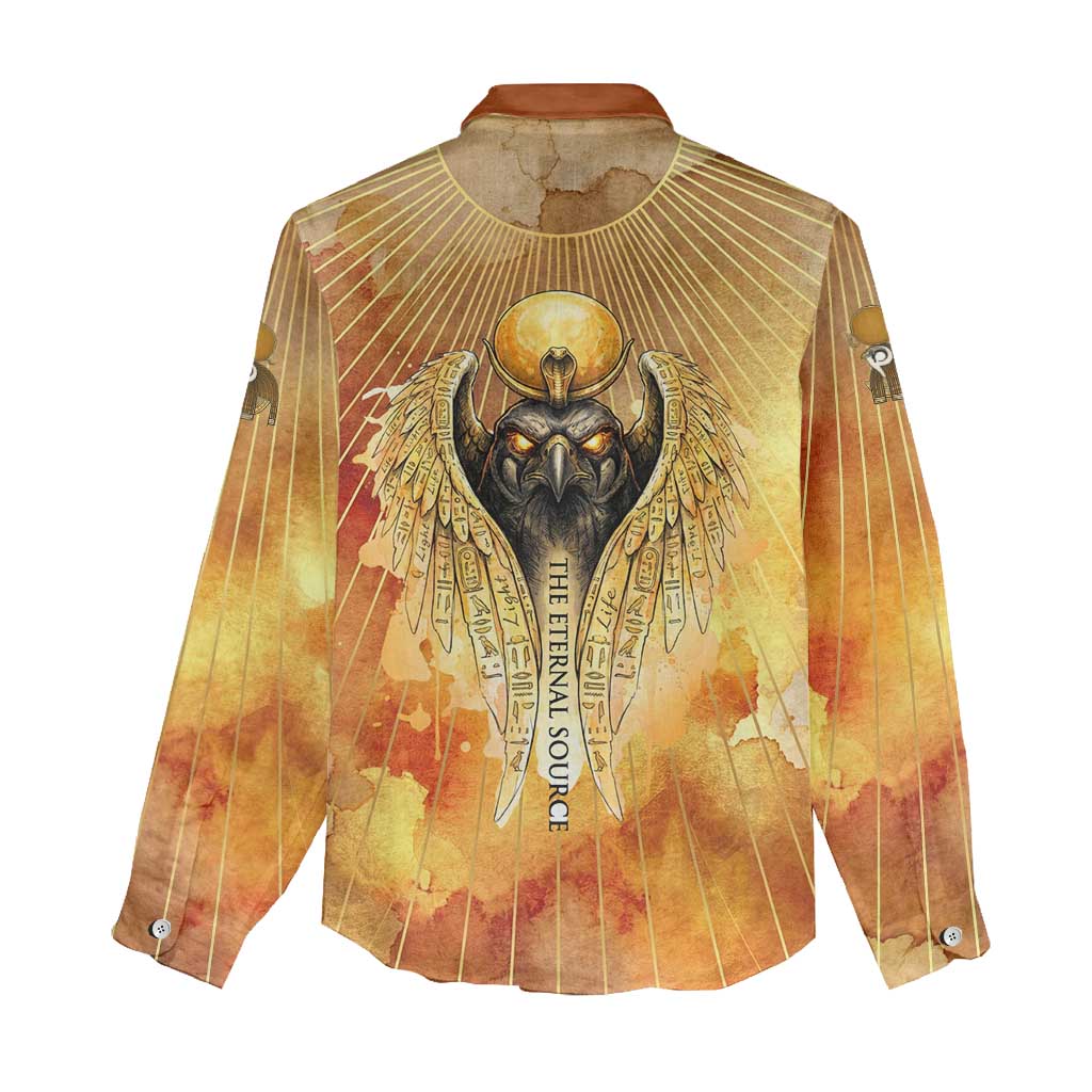 Ra Egyptian Women Casual Shirt Sun God Eye of Ra Fiery Wings Eternal Source Golden Light