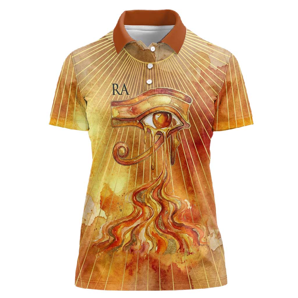 Ra Egyptian Women Polo Shirt Sun God Eye of Ra Fiery Wings Eternal Source Golden Light