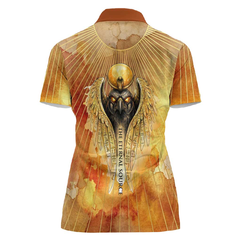 Ra Egyptian Women Polo Shirt Sun God Eye of Ra Fiery Wings Eternal Source Golden Light