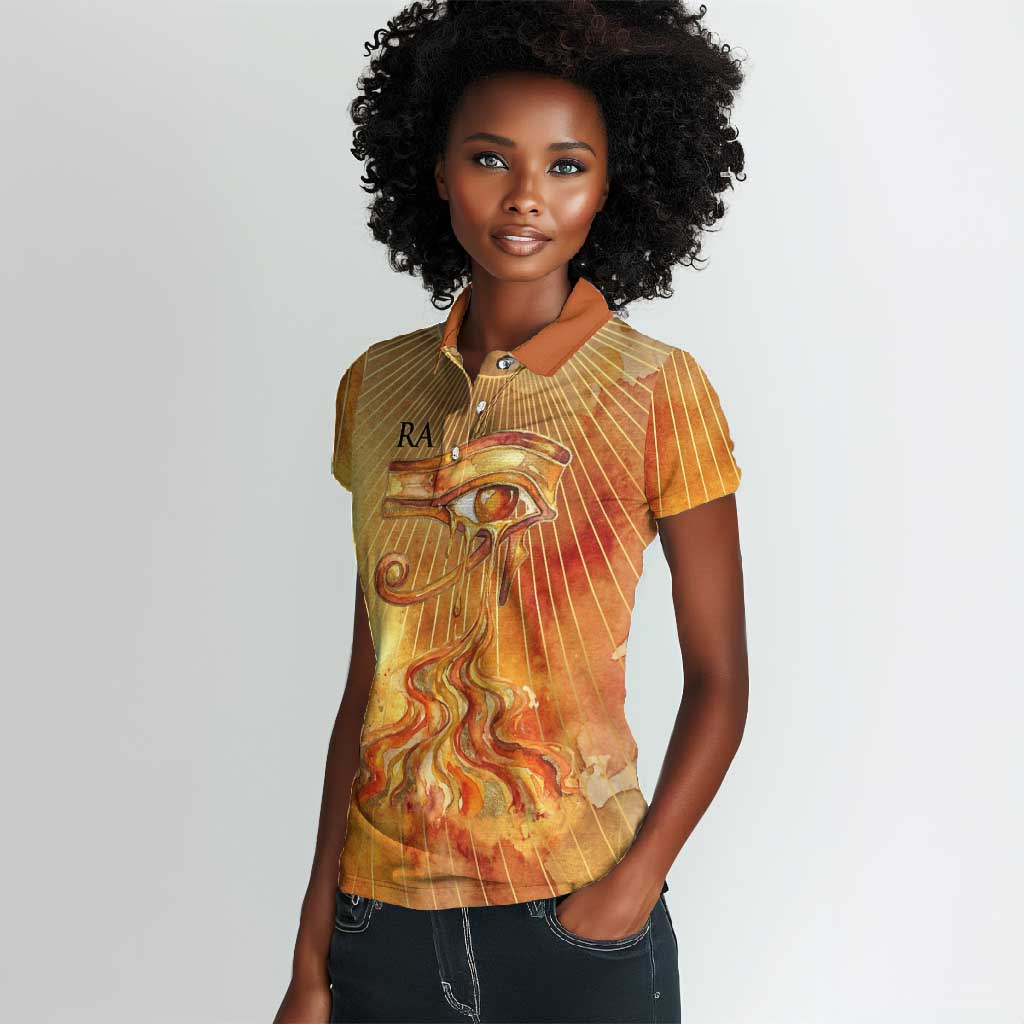 Ra Egyptian Women Polo Shirt Sun God Eye of Ra Fiery Wings Eternal Source Golden Light