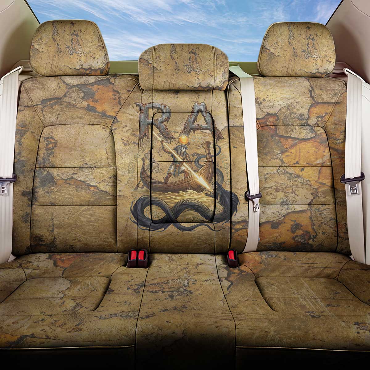 Ra Egyptian Back Car Seat Cover Sun God Solar Disk Serpent Slayer Ancient Egyptian Boat of the Underworld
