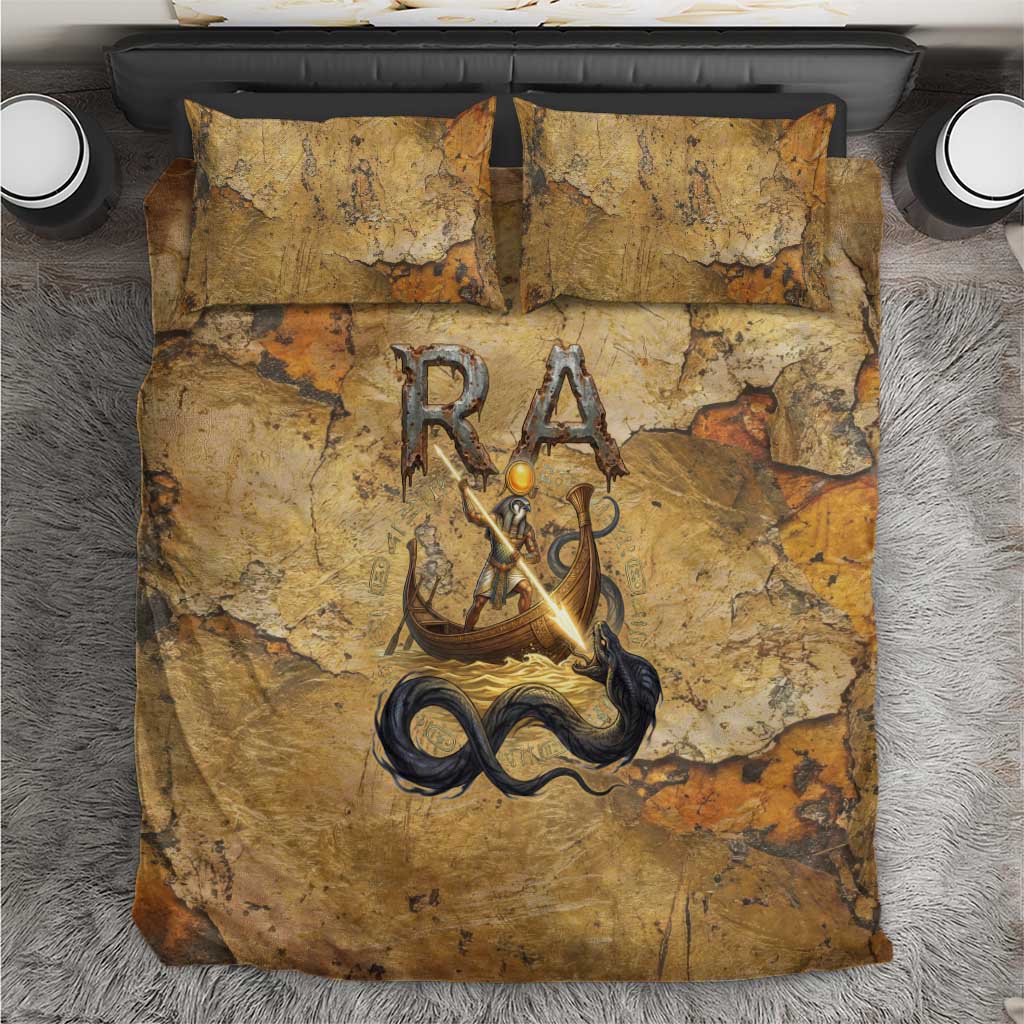 Ra Egyptian Bedding Set Sun God Solar Disk Serpent Slayer Ancient Egyptian Boat of the Underworld