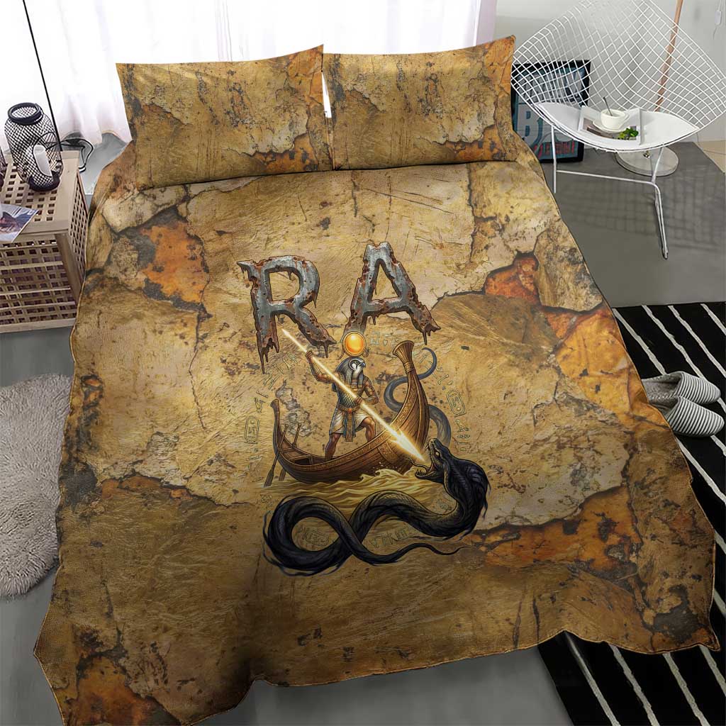 Ra Egyptian Bedding Set Sun God Solar Disk Serpent Slayer Ancient Egyptian Boat of the Underworld