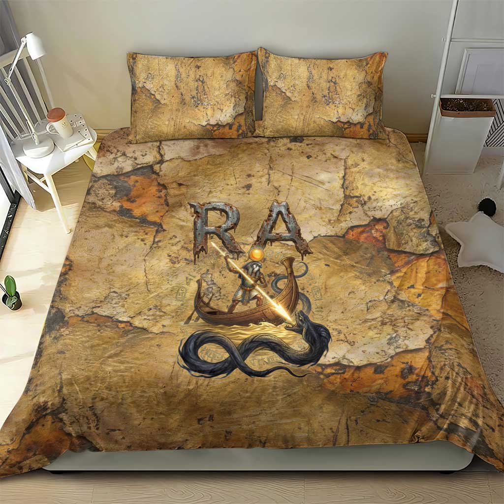 Ra Egyptian Bedding Set Sun God Solar Disk Serpent Slayer Ancient Egyptian Boat of the Underworld