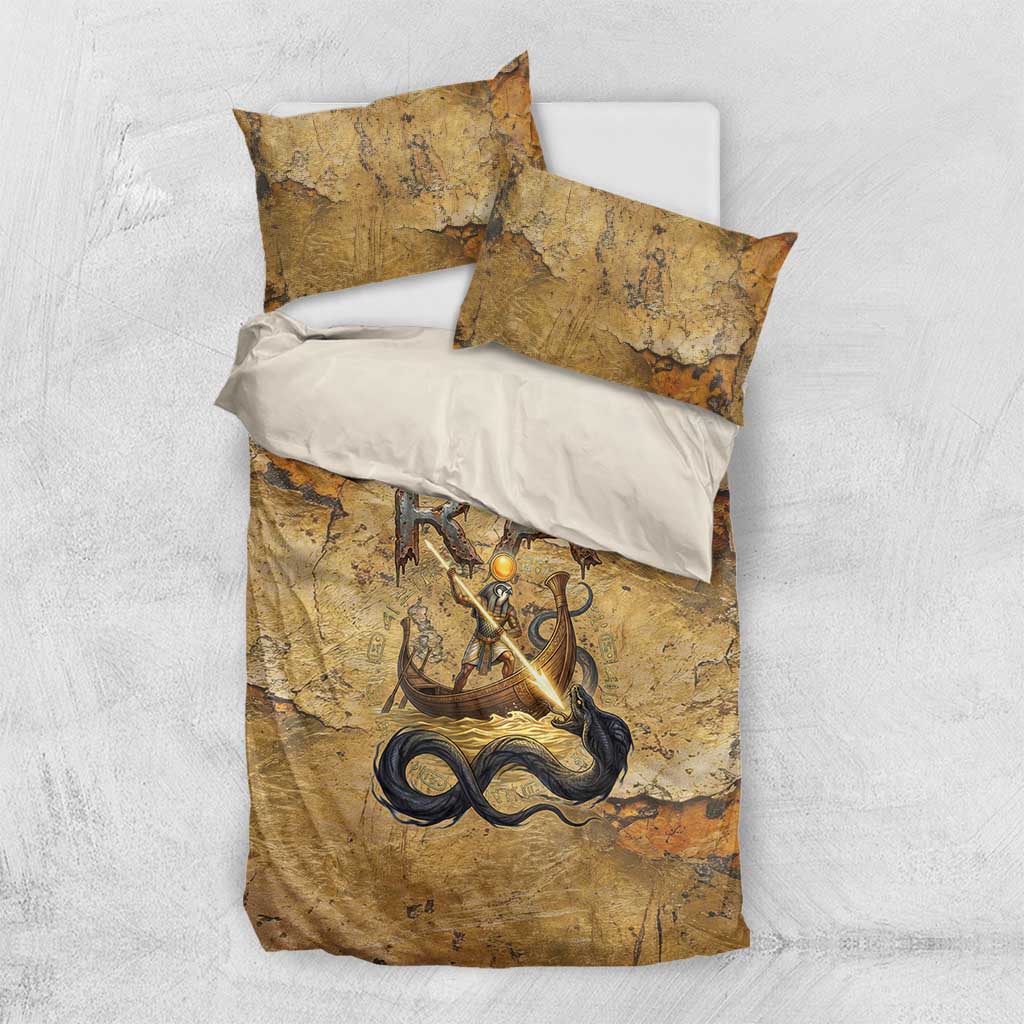 Ra Egyptian Bedding Set Sun God Solar Disk Serpent Slayer Ancient Egyptian Boat of the Underworld