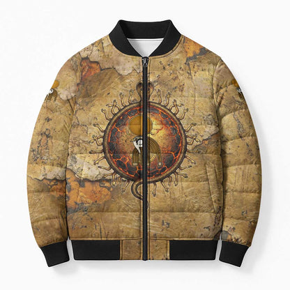 Ra Egyptian Bomber Puffer Jacket Sun God Solar Disk Serpent Slayer Ancient Egyptian Boat of the Underworld