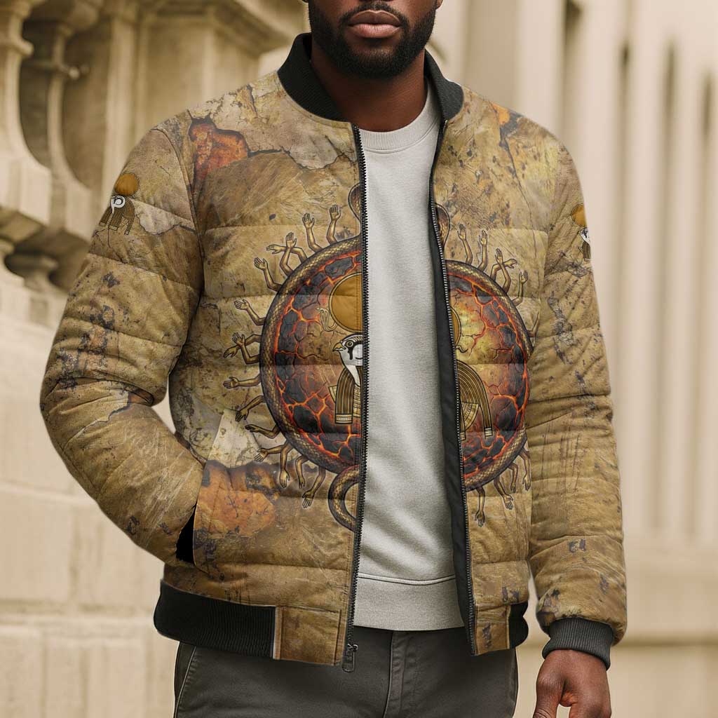 Ra Egyptian Bomber Puffer Jacket Sun God Solar Disk Serpent Slayer Ancient Egyptian Boat of the Underworld