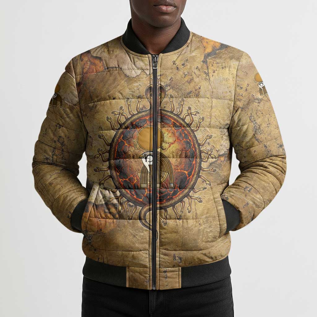 Ra Egyptian Bomber Puffer Jacket Sun God Solar Disk Serpent Slayer Ancient Egyptian Boat of the Underworld
