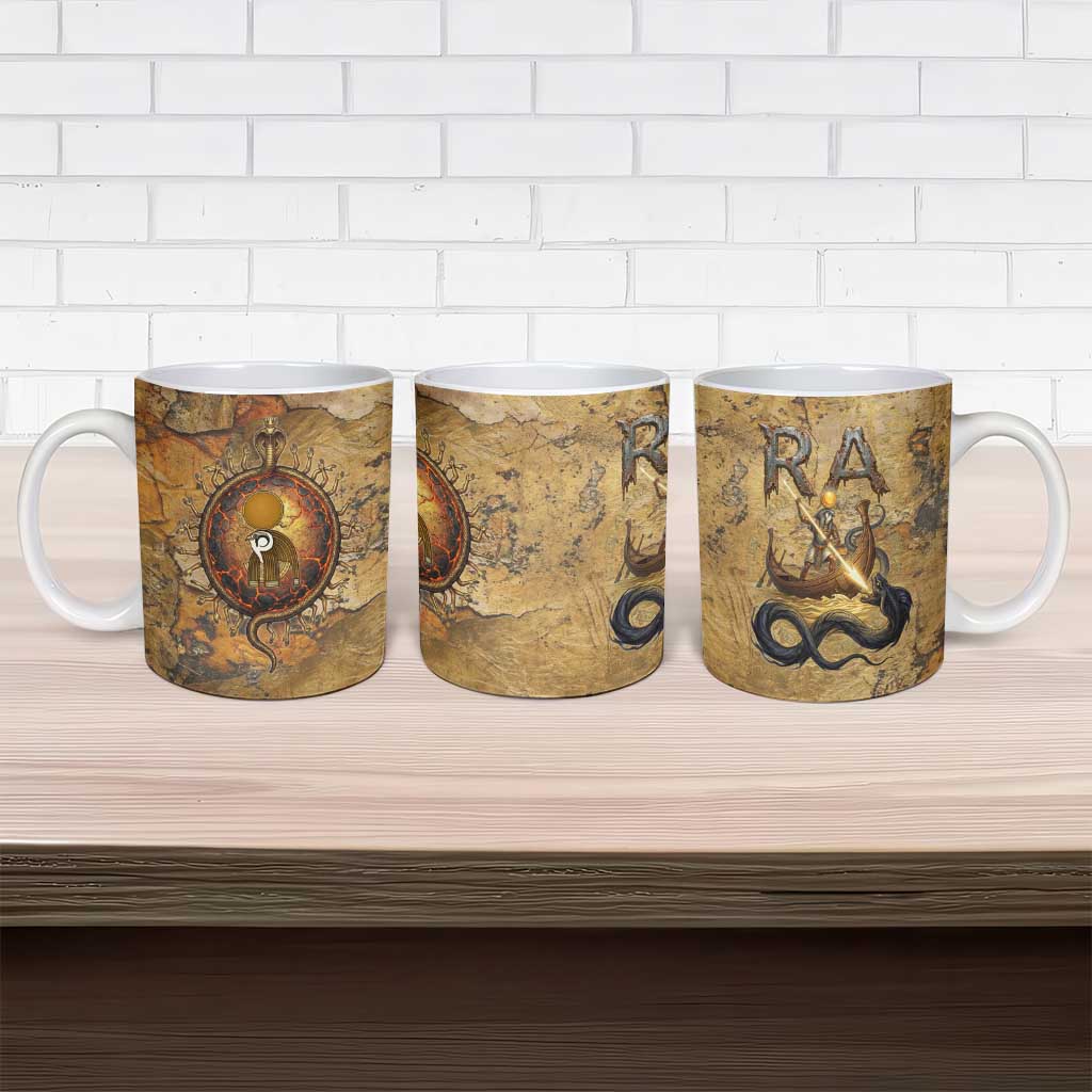 Ra Egyptian Ceramic Mug Sun God Solar Disk Serpent Slayer Ancient Egyptian Boat of the Underworld