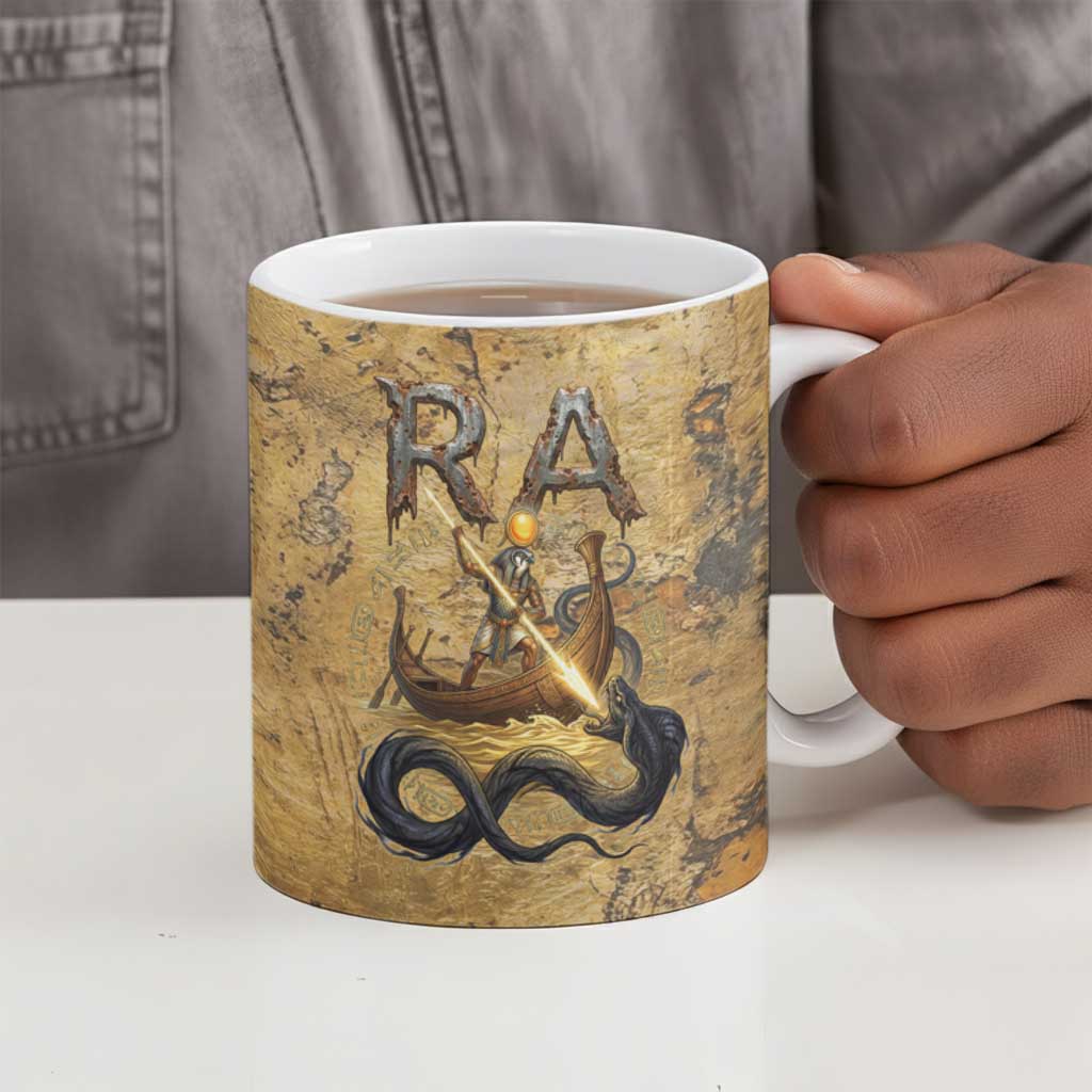 Ra Egyptian Ceramic Mug Sun God Solar Disk Serpent Slayer Ancient Egyptian Boat of the Underworld