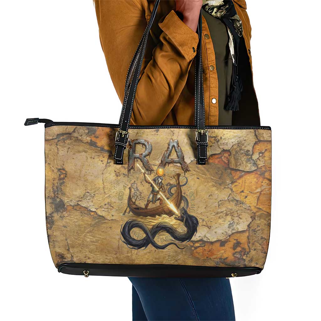 Ra Egyptian Leather Tote Bag Sun God Solar Disk Serpent Slayer Ancient Egyptian Boat of the Underworld