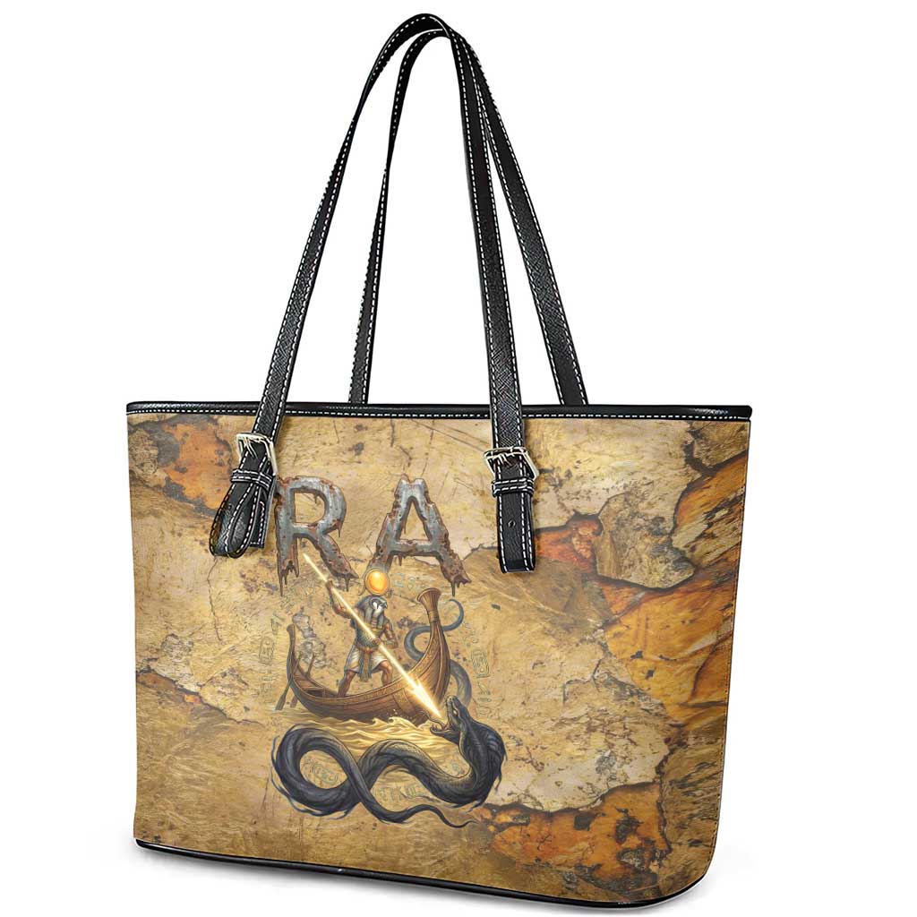 Ra Egyptian Leather Tote Bag Sun God Solar Disk Serpent Slayer Ancient Egyptian Boat of the Underworld