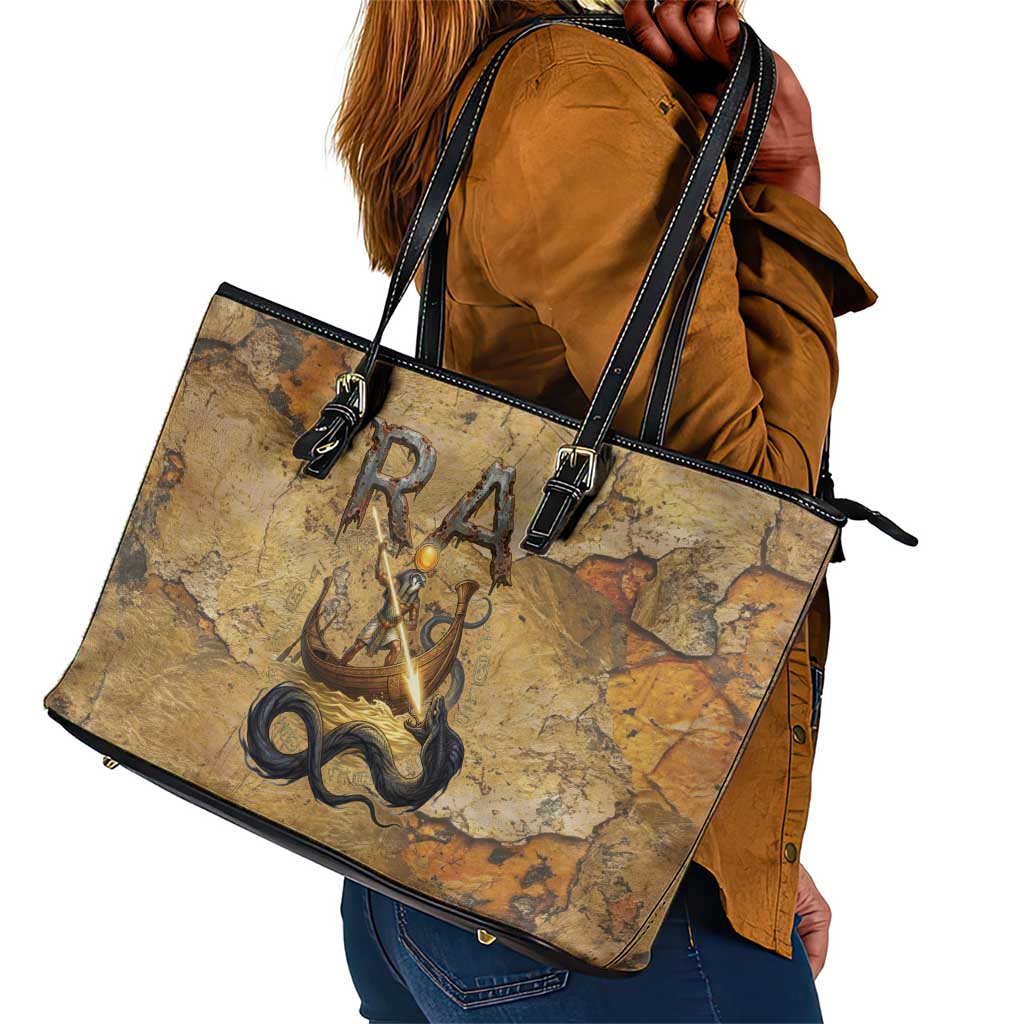 Ra Egyptian Leather Tote Bag Sun God Solar Disk Serpent Slayer Ancient Egyptian Boat of the Underworld