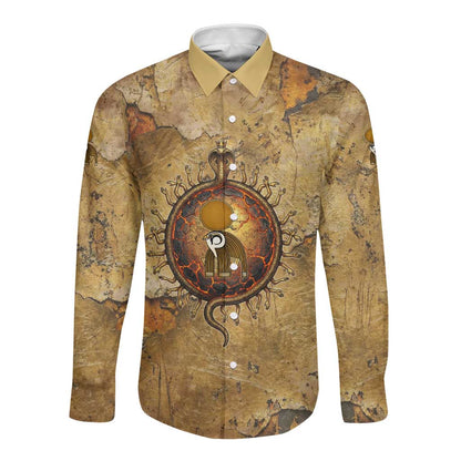Ra Egyptian Long Sleeve Button Shirt Sun God Solar Disk Serpent Slayer Ancient Egyptian Boat of the Underworld
