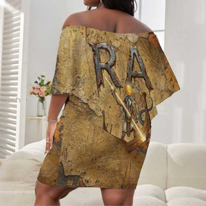 Ra Egyptian Off Shoulder Short Dress Sun God Solar Disk Serpent Slayer Ancient Egyptian Boat of the Underworld