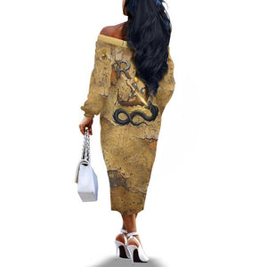 Ra Egyptian Off The Shoulder Long Sleeve Dress Sun God Solar Disk Serpent Slayer Ancient Egyptian Boat of the Underworld
