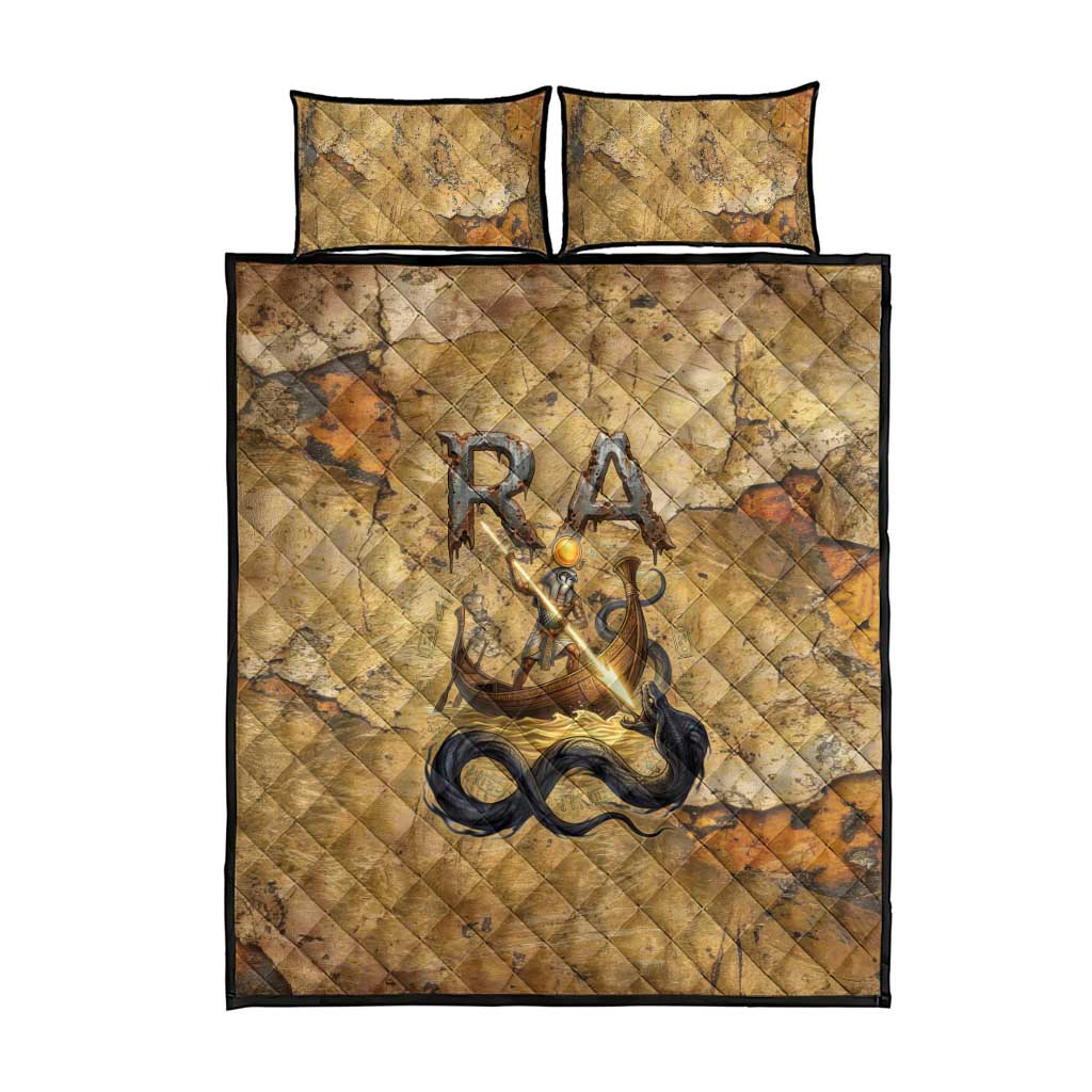Ra Egyptian Quilt Bed Set Sun God Solar Disk Serpent Slayer Ancient Egyptian Boat of the Underworld