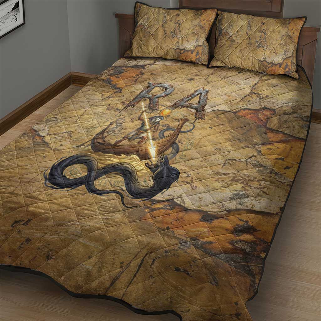 Ra Egyptian Quilt Bed Set Sun God Solar Disk Serpent Slayer Ancient Egyptian Boat of the Underworld