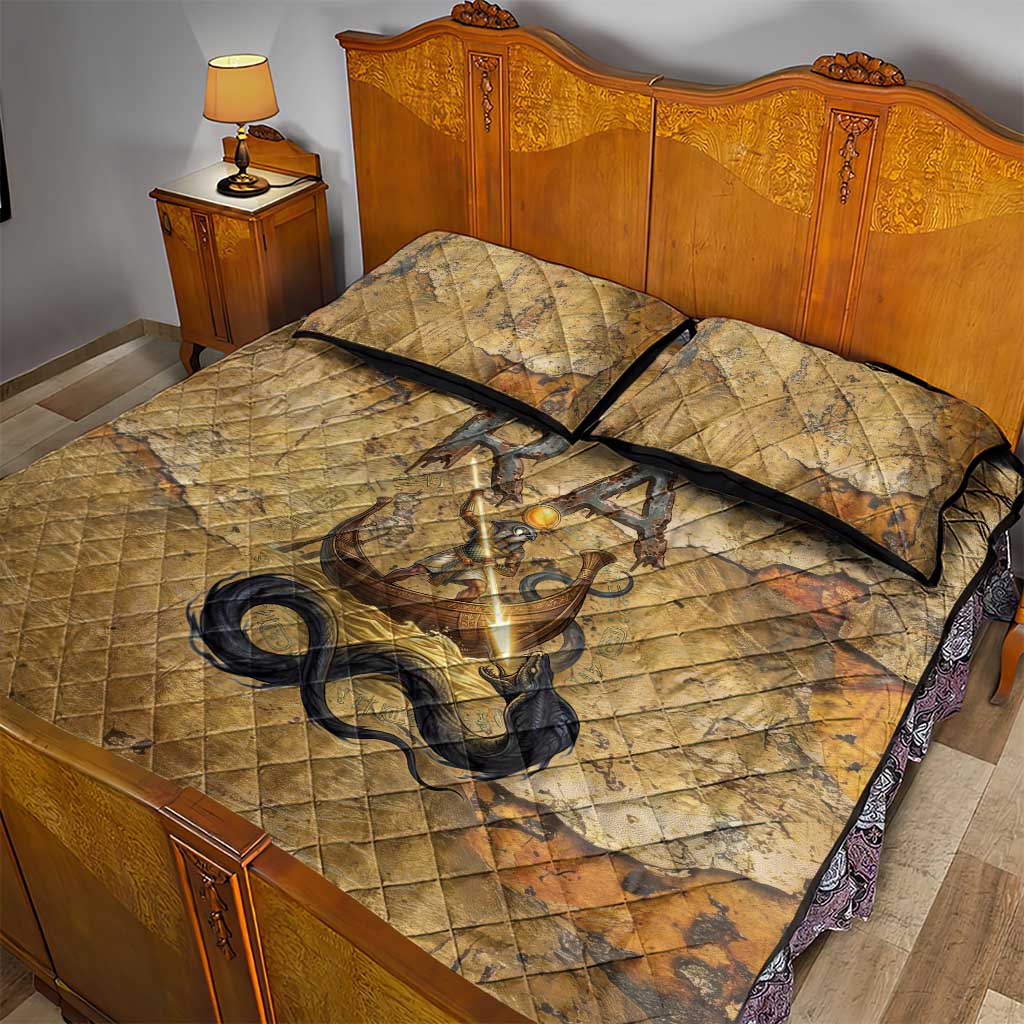 Ra Egyptian Quilt Bed Set Sun God Solar Disk Serpent Slayer Ancient Egyptian Boat of the Underworld