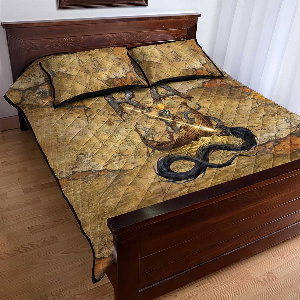 Ra Egyptian Quilt Bed Set Sun God Solar Disk Serpent Slayer Ancient Egyptian Boat of the Underworld