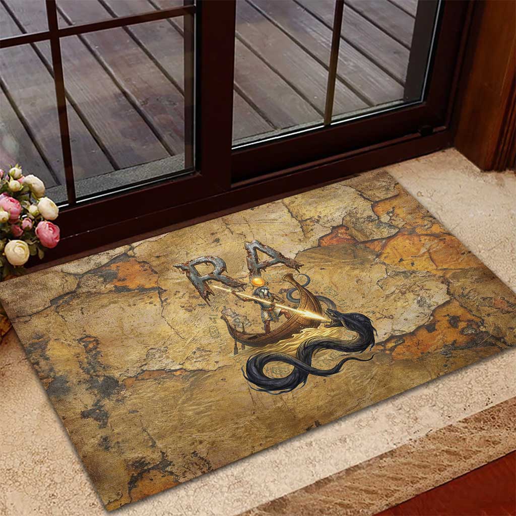 Ra Egyptian Rubber Doormat Sun God Solar Disk Serpent Slayer Ancient Egyptian Boat of the Underworld