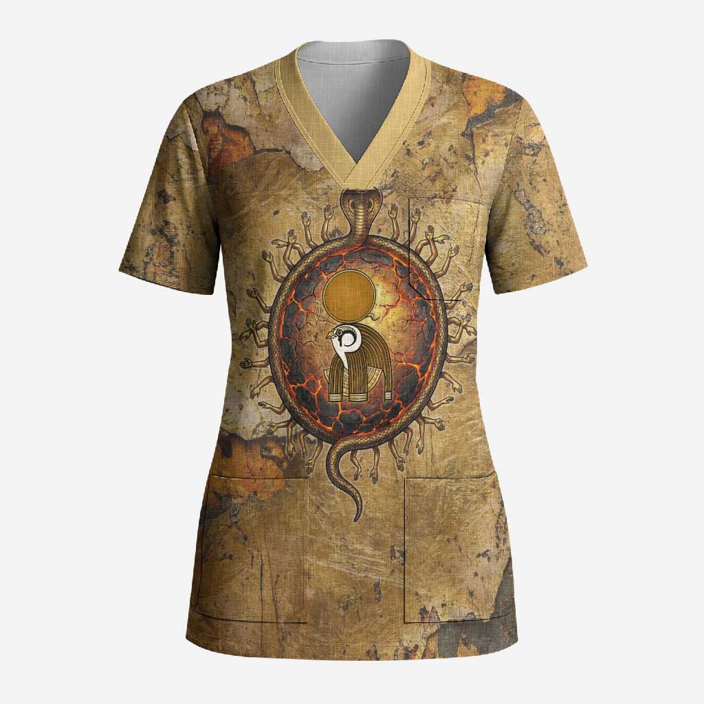 Ra Egyptian Scrub Top Sun God Solar Disk Serpent Slayer Ancient Egyptian Boat of the Underworld