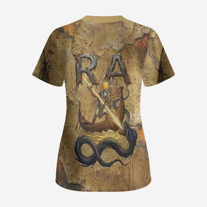 Ra Egyptian Scrub Top Sun God Solar Disk Serpent Slayer Ancient Egyptian Boat of the Underworld