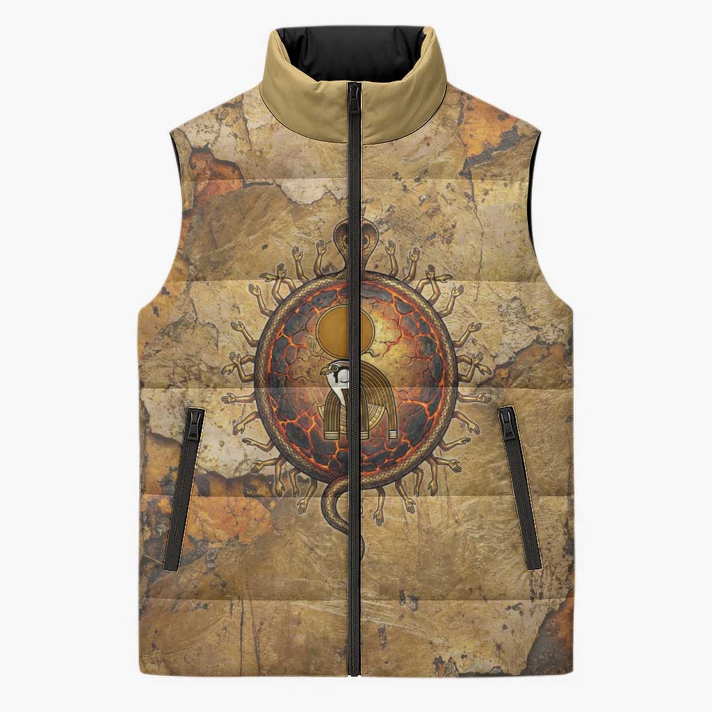 Ra Egyptian Sleeveless Puffer Jacket Sun God Solar Disk Serpent Slayer Ancient Egyptian Boat of the Underworld
