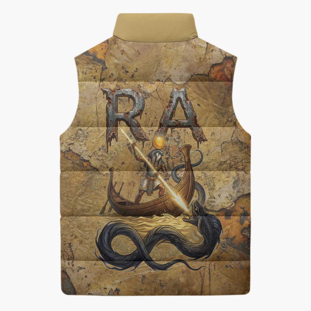 Ra Egyptian Sleeveless Puffer Jacket Sun God Solar Disk Serpent Slayer Ancient Egyptian Boat of the Underworld