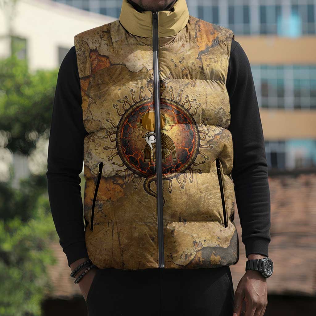 Ra Egyptian Sleeveless Puffer Jacket Sun God Solar Disk Serpent Slayer Ancient Egyptian Boat of the Underworld
