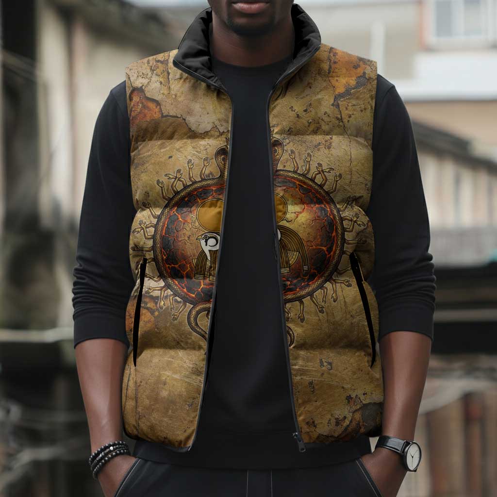 Ra Egyptian Sleeveless Puffer Jacket Sun God Solar Disk Serpent Slayer Ancient Egyptian Boat of the Underworld