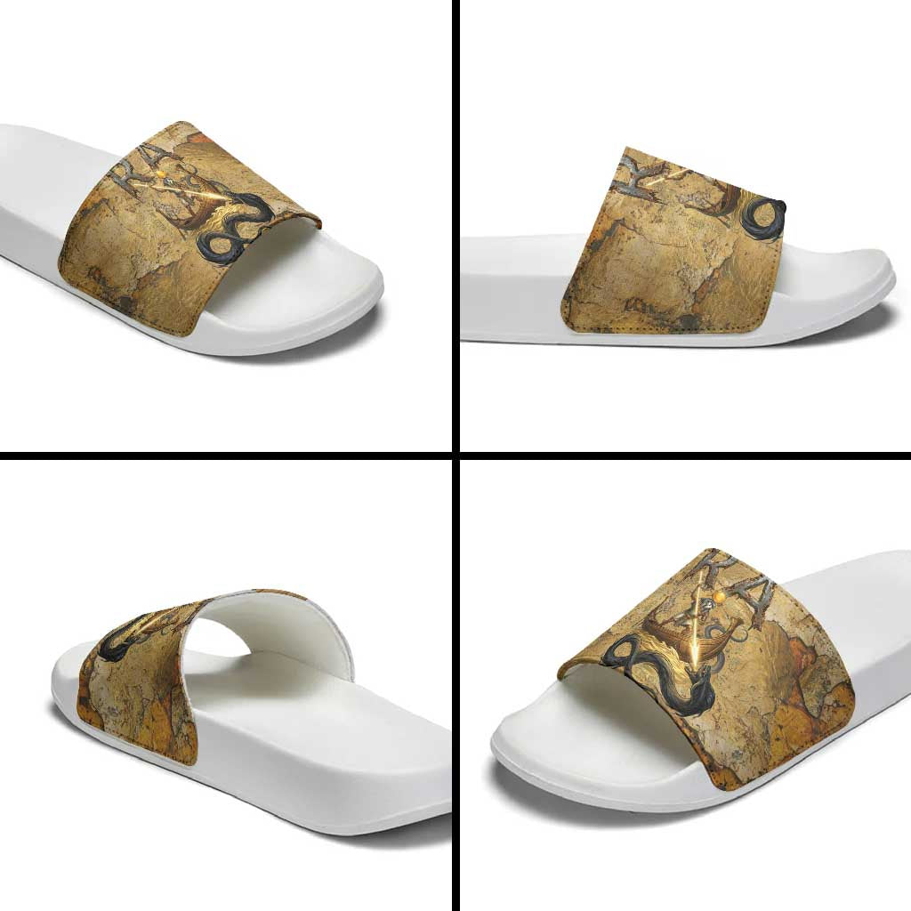 Ra Egyptian Slide Sandals Sun God Solar Disk Serpent Slayer Ancient Egyptian Boat of the Underworld