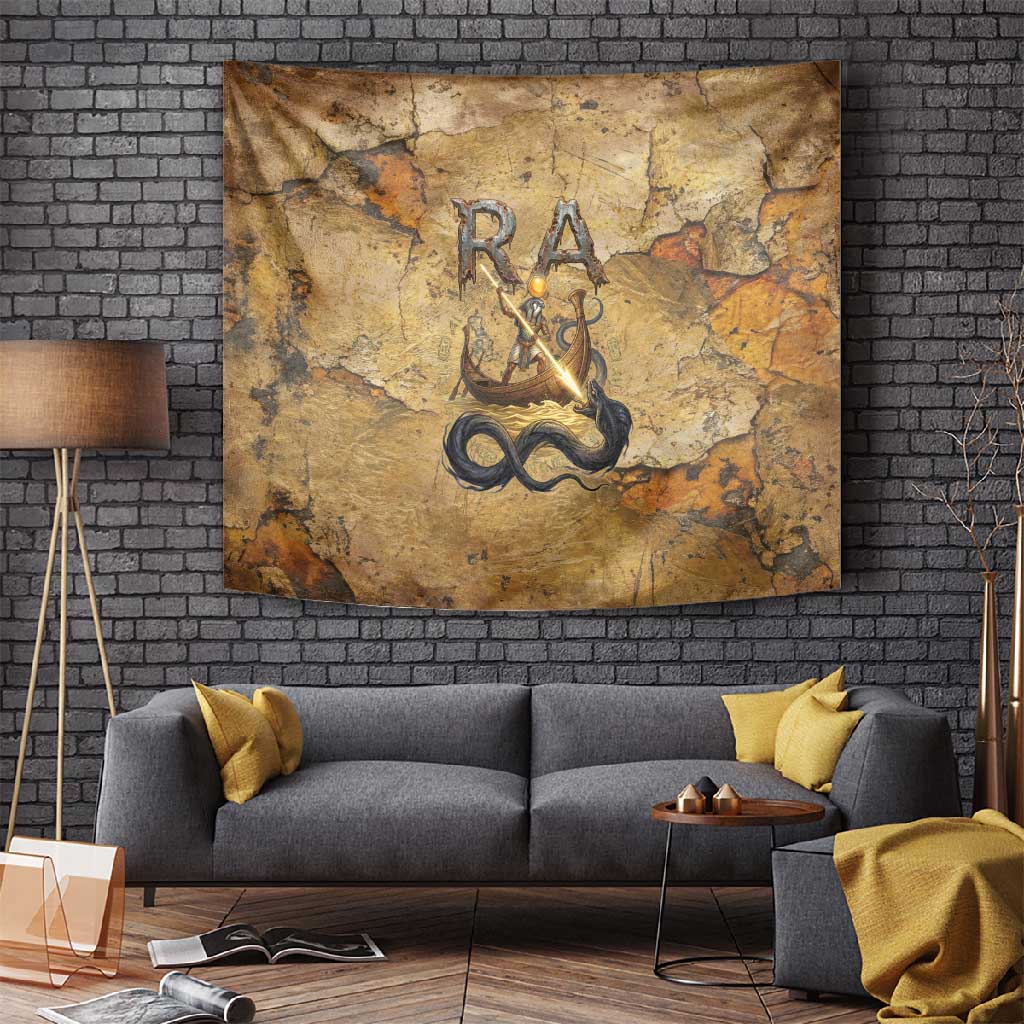 Ra Egyptian Tapestry Sun God Solar Disk Serpent Slayer Ancient Egyptian Boat of the Underworld