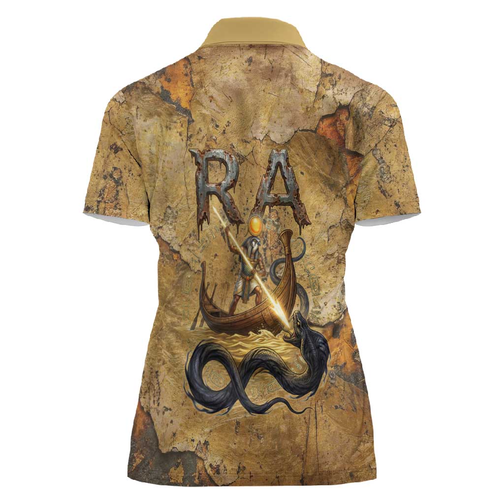 Ra Egyptian Women Polo Shirt Sun God Solar Disk Serpent Slayer Ancient Egyptian Boat of the Underworld