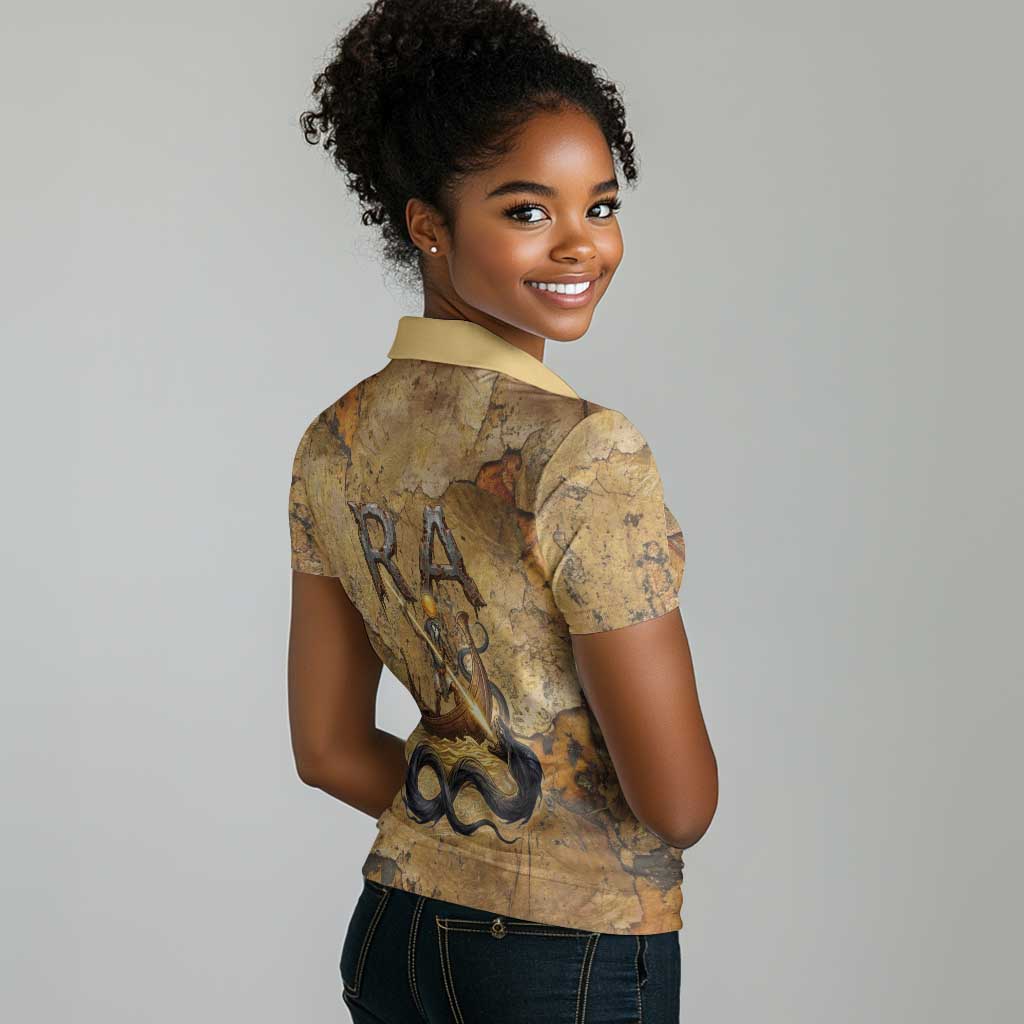 Ra Egyptian Women Polo Shirt Sun God Solar Disk Serpent Slayer Ancient Egyptian Boat of the Underworld
